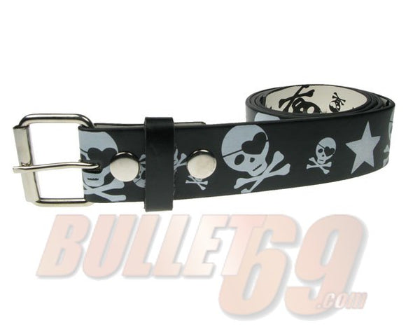 Bullet 69 Skull, Crossbones + Star Printed Belt