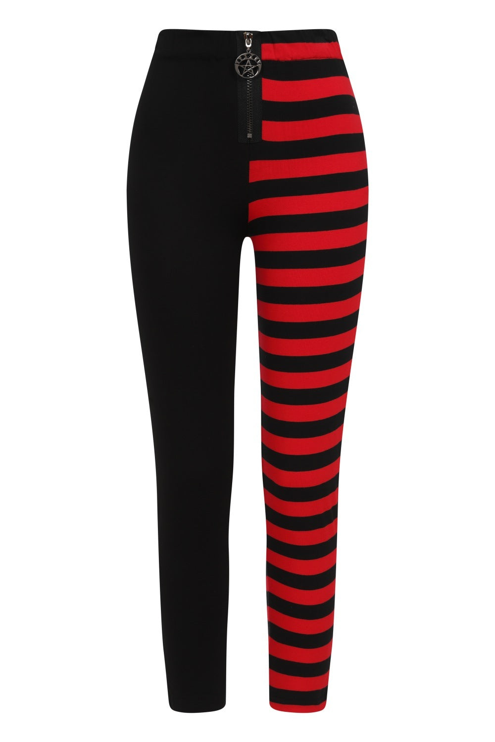Banned Apparel Half Black / Half Stripes Leggings [Red]