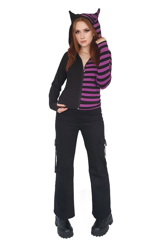 Banned Apparel Shiori Half N Half Zipped Hoodie [Black/Purple]