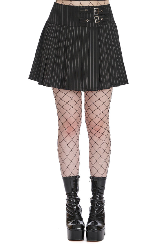 Banned Apparel Black Core Pinstripe Skater Skirt