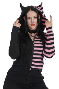 Banned Apparel Shiori Half And Half Zipped Hoodie [Black/Dark Pink]