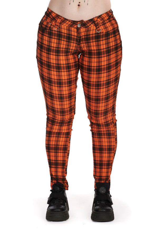 Banned Apparel Forever Yours Check Trousers [ORANGE/BLACK CHECK]