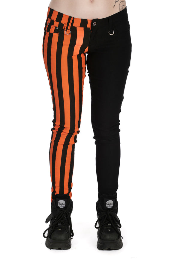 Banned Apparel Half The Damage Split Leg Striped Trousers [ORANGE AND BLACK]