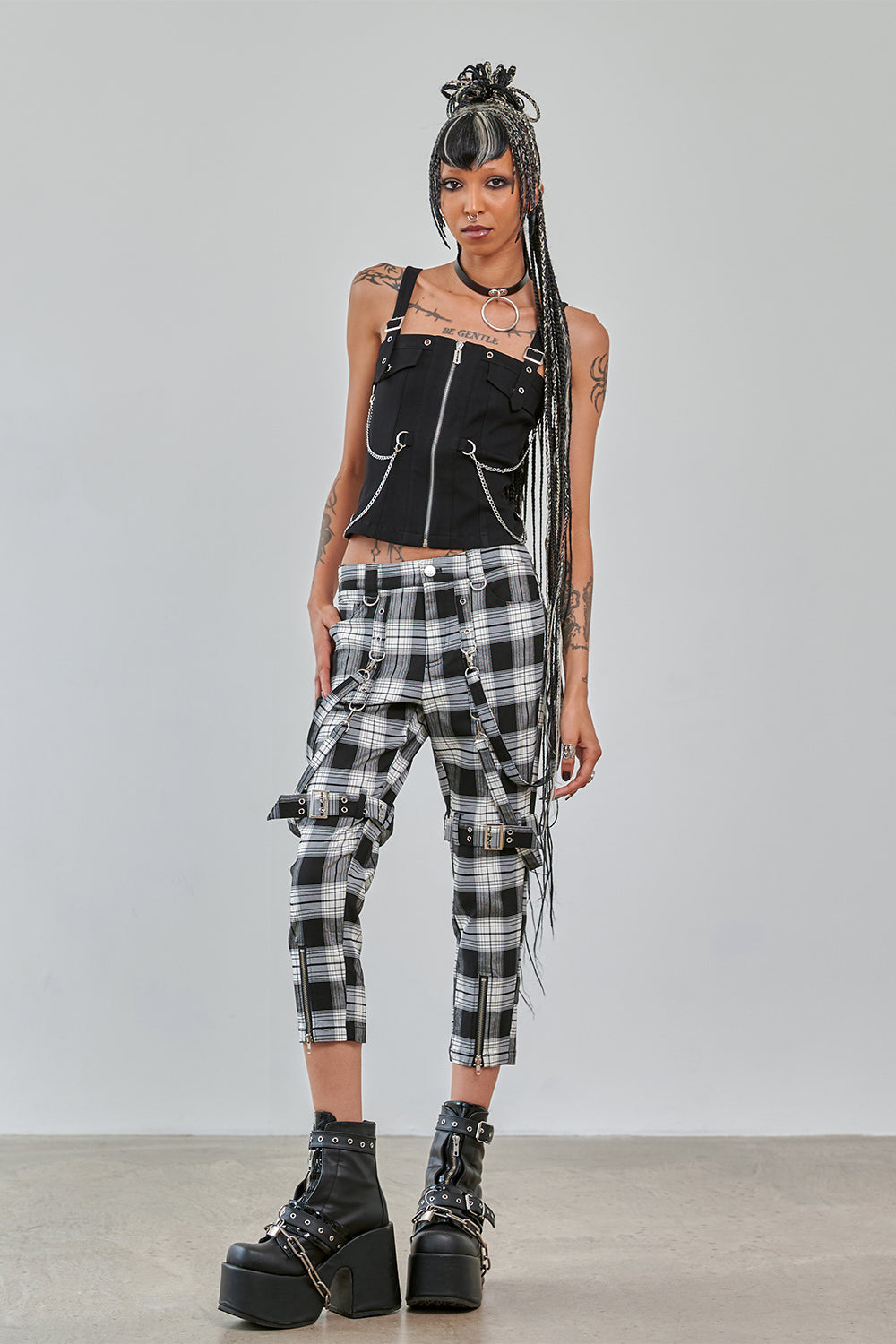 Banned Apparel Nocturne Buckle Trousers [Black/White]