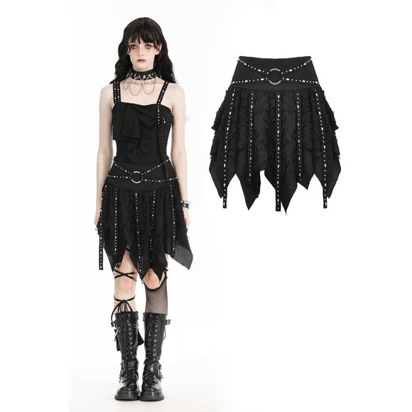 Dark In Love Punk Irregular Tattered Skull Midi Skirt KW340