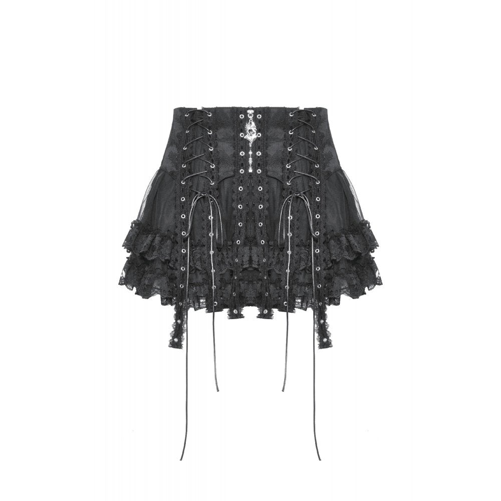 Dark In Love Punk Rock Eyelet Tulle Mini Skirt KW332