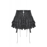 Dark In Love Punk Rock Eyelet Tulle Mini Skirt KW332