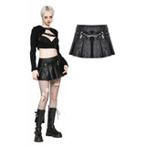 Dark In Love Punk Sassy Girl Black PU Leather Low Waisted Skirt KW375