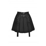 Dark In Love Black Punk Rock Double Buckle Pleated Skirt KW234