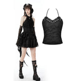 Dark In love Gothic Crinkle Rose Halter Top TW436