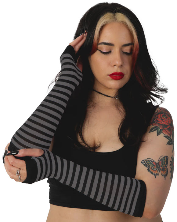 Pamela Mann Striped Fingerless Gloves [Grey]