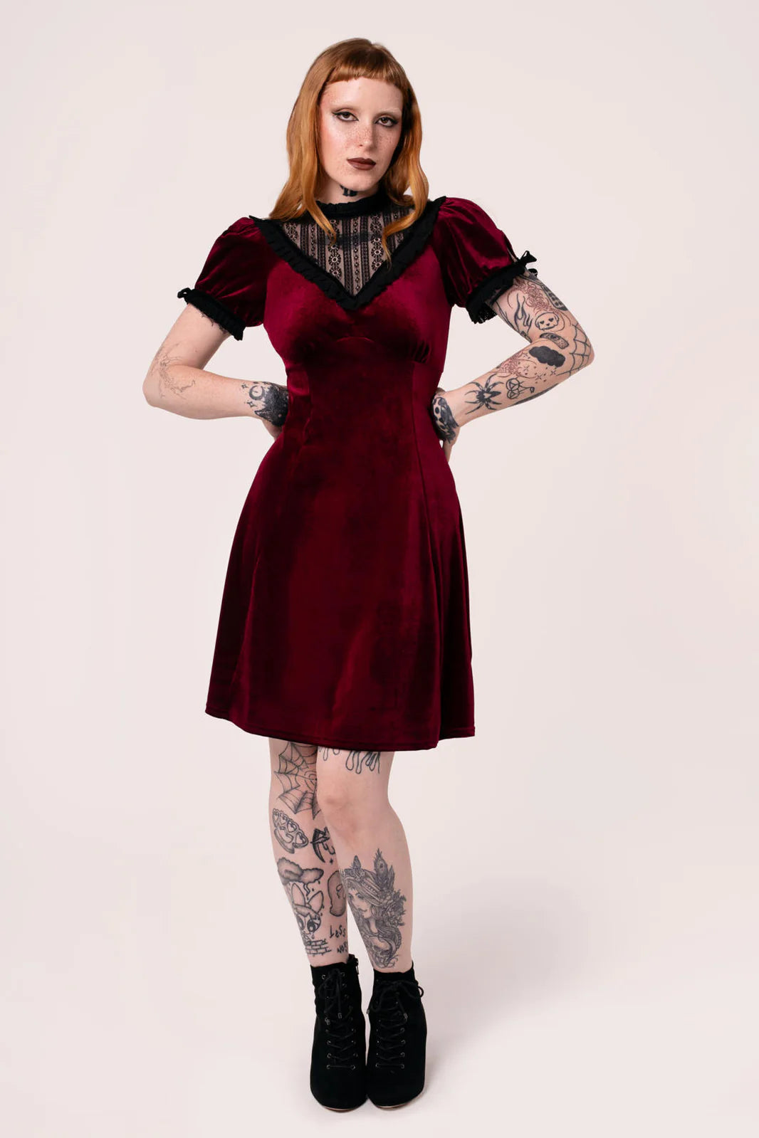 Hell Bunny Mourning Dress [Burgundy]