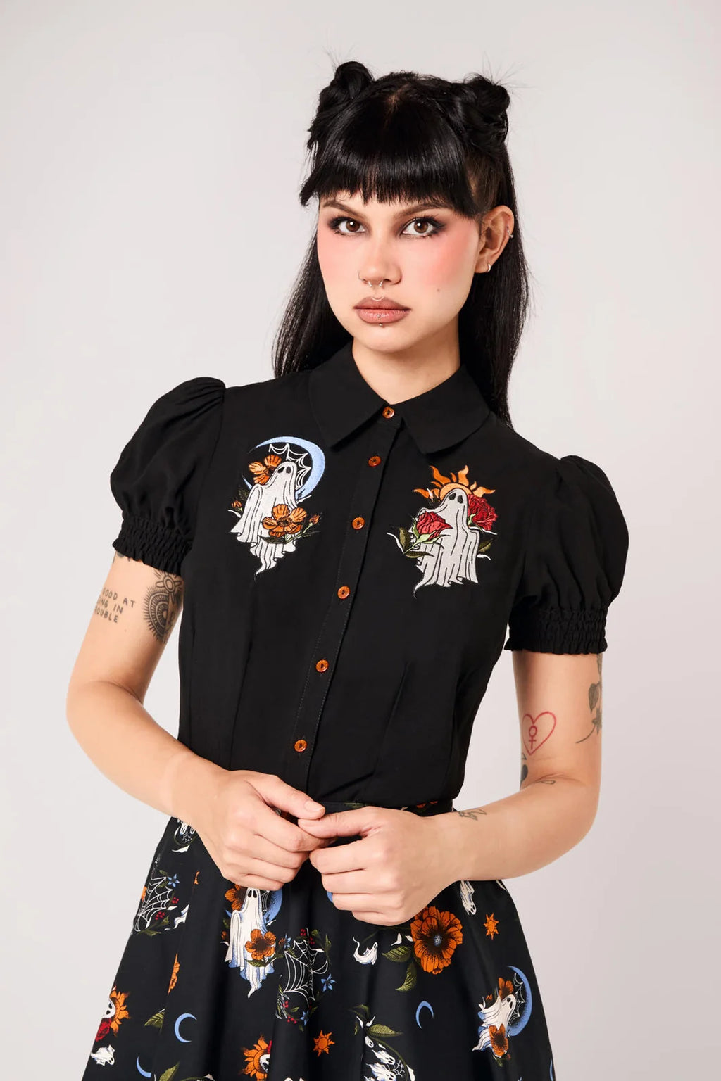 Hell Bunny Ghost Flower Blouse