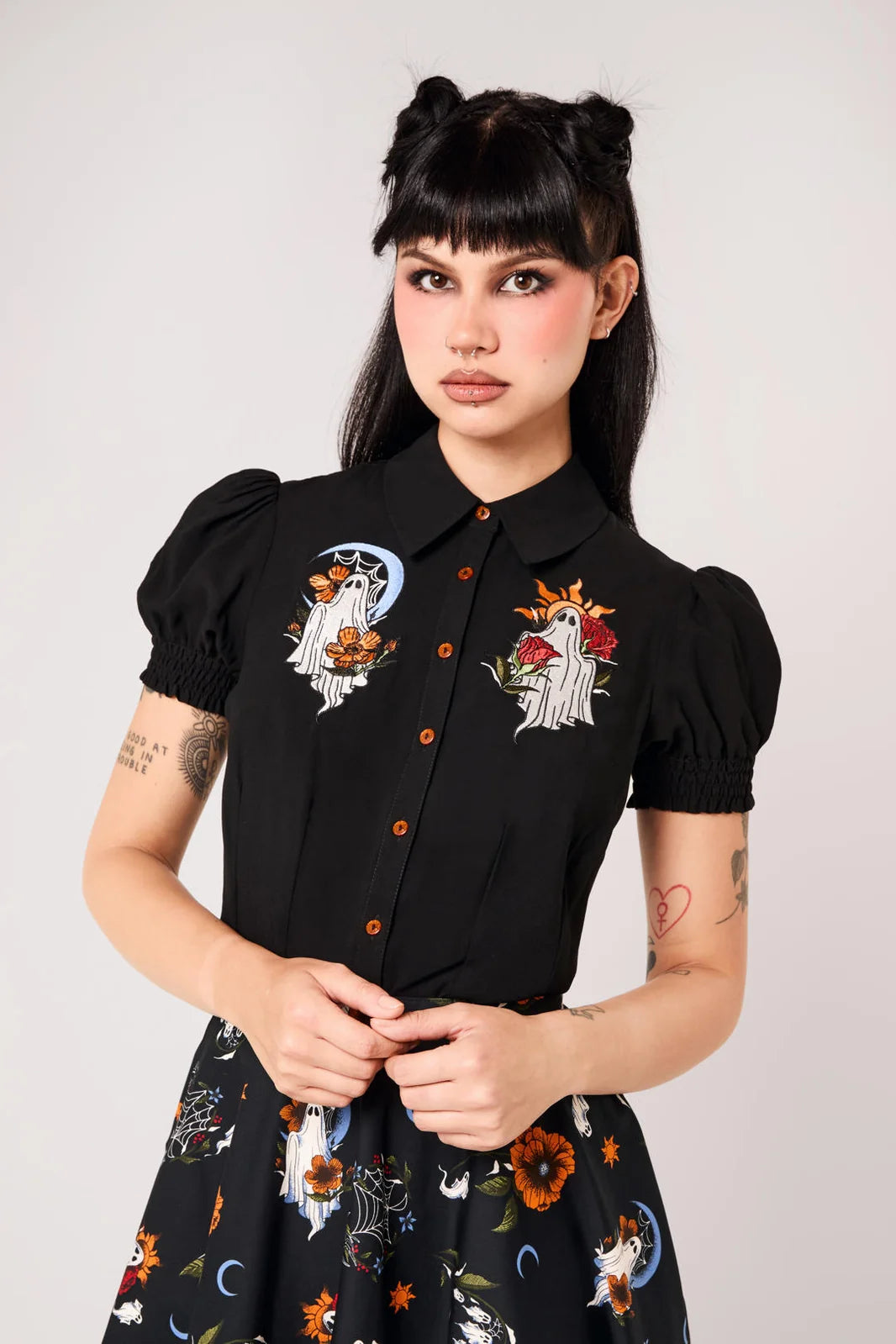 Hell Bunny Ghost Flower Blouse