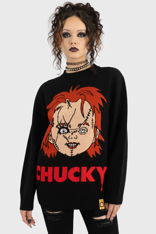 Killstar Universal Chucky I Like To Be Hugged Knit Sweater