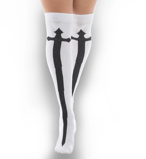 Pamela Mann Black Cross Over Knee Socks On White