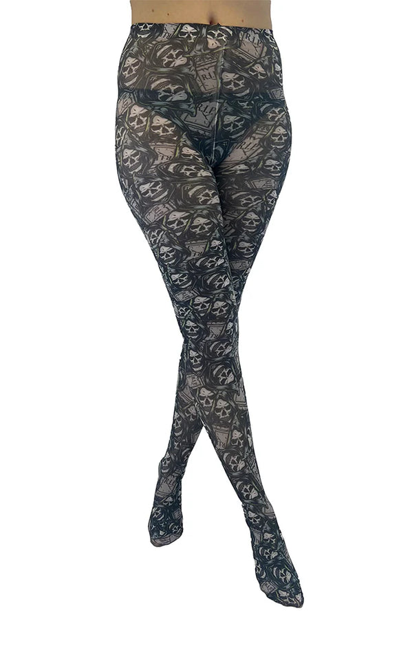 Pamela Mann R.I.P Reaper Skull Printed Tights