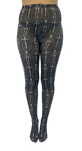 Pamela Mann Coffin And Skeletons Printed Tights