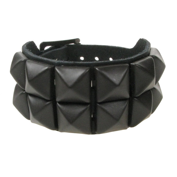 Bullet 69 2 Row Matt Black Pyramid Leather Wristband