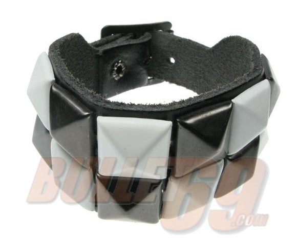 Bullet 69  2 Row Pyramid Wristband [White/Black]