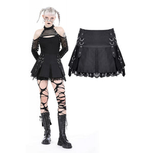 Dark In Love Punk Metal Pleated Mini Skirt KW333