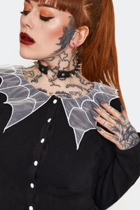 Jawbreaker Spiderweb Collar Cropped Cardigan
