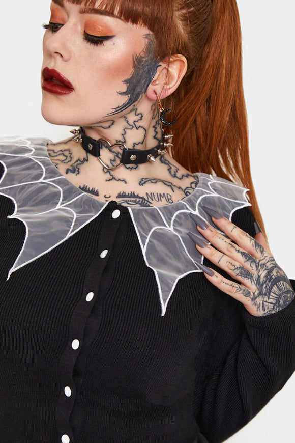 Jawbreaker Spiderweb Collar Cropped Cardigan