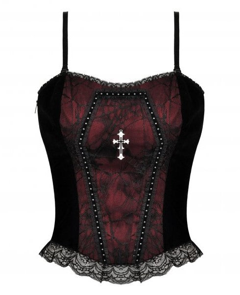 Dark In Love Gothic Funeral Dark Red Dead Cross Strap Top CW037