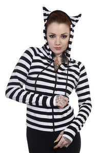 Banned Apparel Cat Ears Striped hoodie White/Black