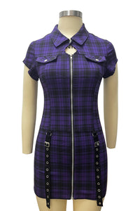 Banned Apparel Tartan Night Zip Dress [ Purple ]