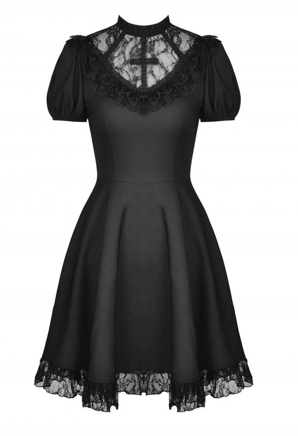 Dark In Love Gothic Death Cross Ruffle Lace Neckline Dress DW696