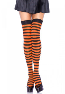 Leg Avenue Striped Nylon Thigh Highs Black & Orange 6005