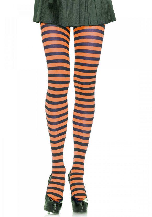 Leg Avenue Nylon Stripe Tights Black & Orange 7100