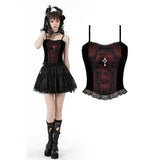 Dark In Love Gothic Funeral Dark Red Dead Cross Strap Top CW037