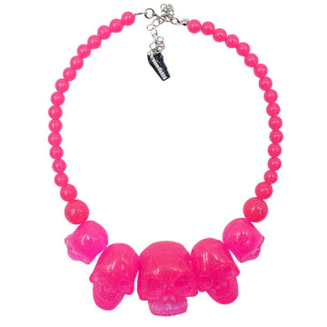 Kreepsville 666 Skull Collection Necklace [Pink Glitter}