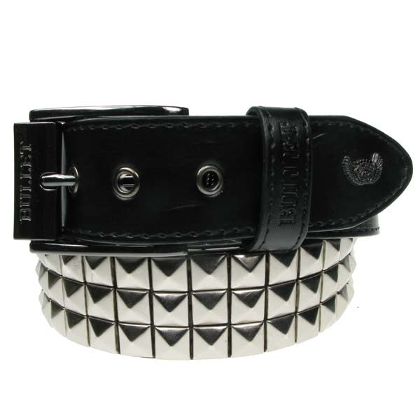 Bullet 69 3 Row Silver 38mm Pyramid Stud Belt