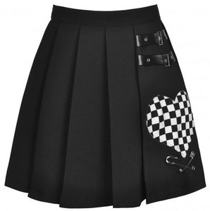 Dark In Love Check Heart Pleated Skirt