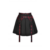 Dark In Love Black Red Punk Rock Double Buckle Pleated Skirt KW239